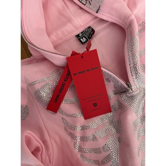 Guapi Men's Skeleton Hoodie Light Pink Silver Rhinestones Ltd Ed Size M (JB) - Picture 7 of 10